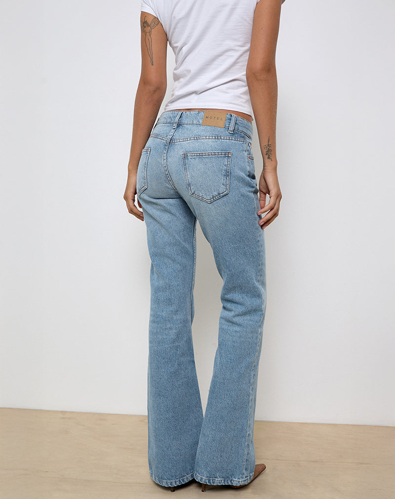 Afbeelding van Rigid Low Rise Flare Jeans in Helderblauw Used