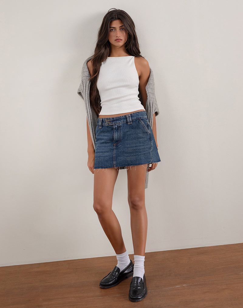 Stijve Micro Denim Rok in Heritage Blauw