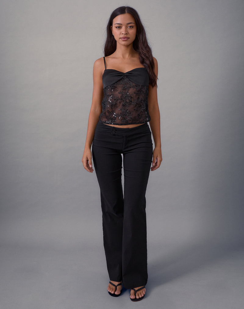 Afbeelding van Rikasu Top in Bloemig Chiffon Pailletten Zwart