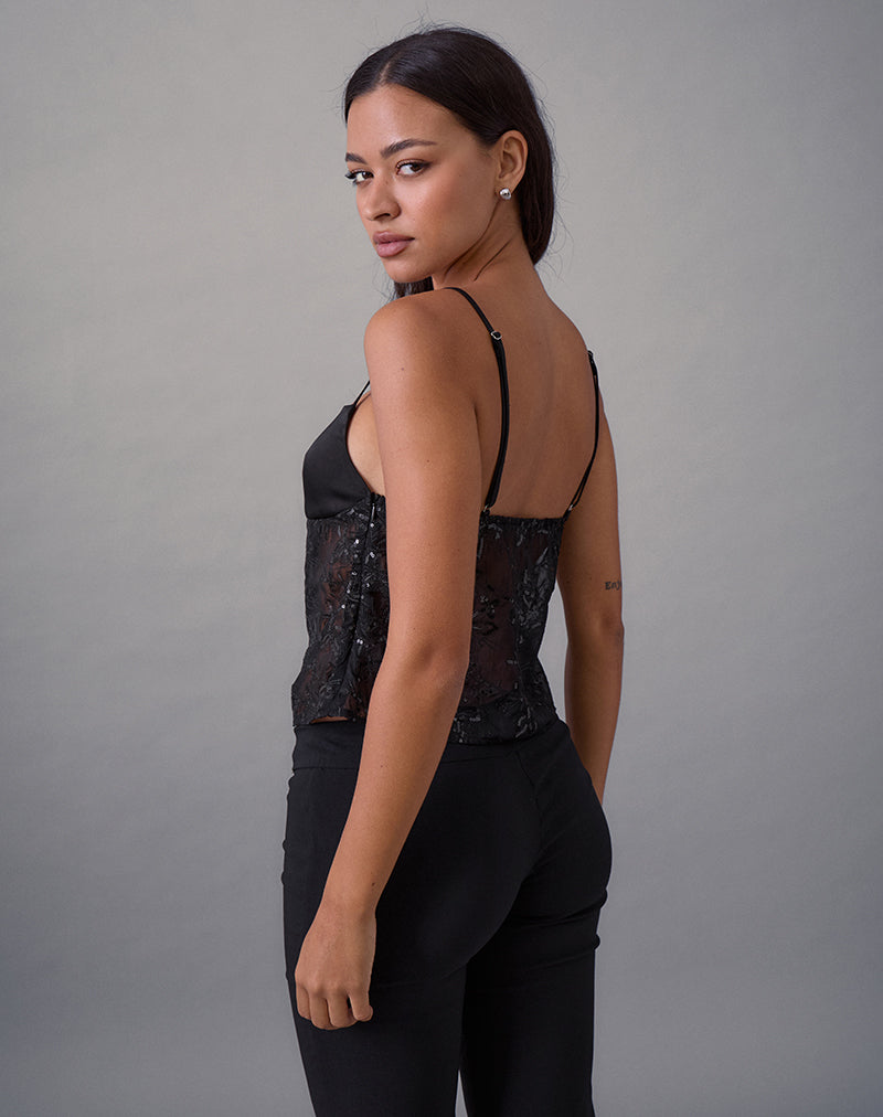 Afbeelding van Rikasu Top in Bloemig Chiffon Pailletten Zwart