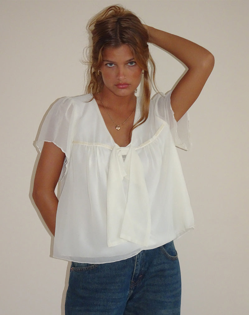 Afbeelding van Rike Longline Top in Chiffon Ivoor