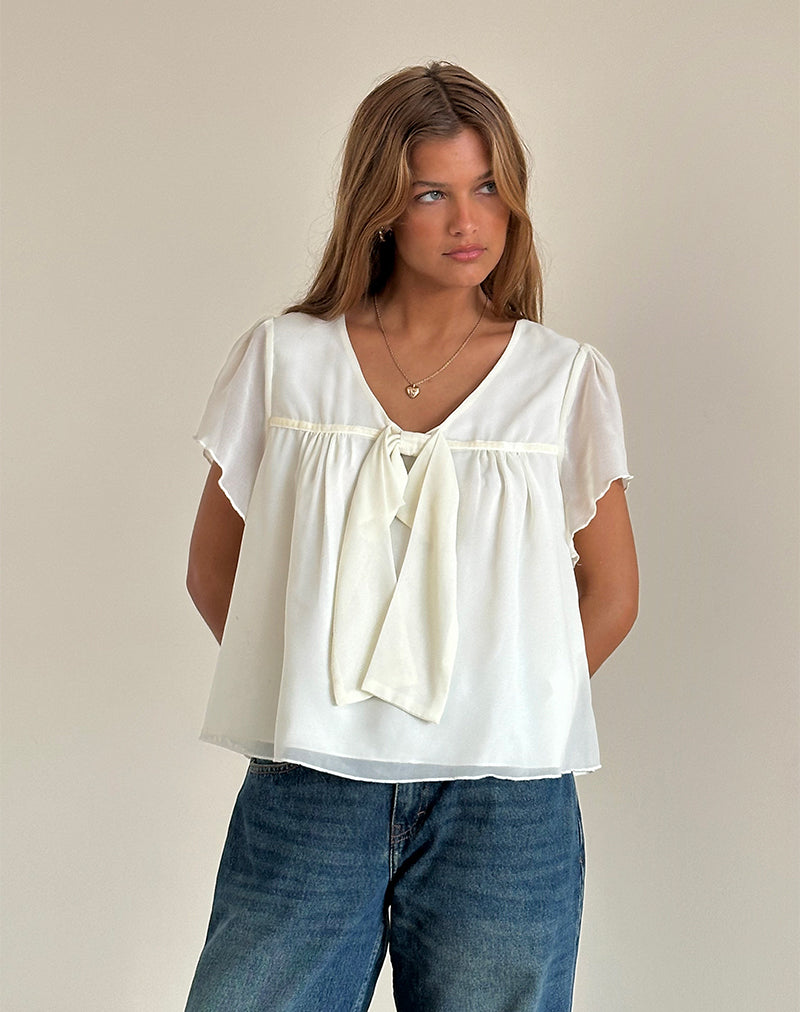 Rike Longline Top in Chiffon Ivoor