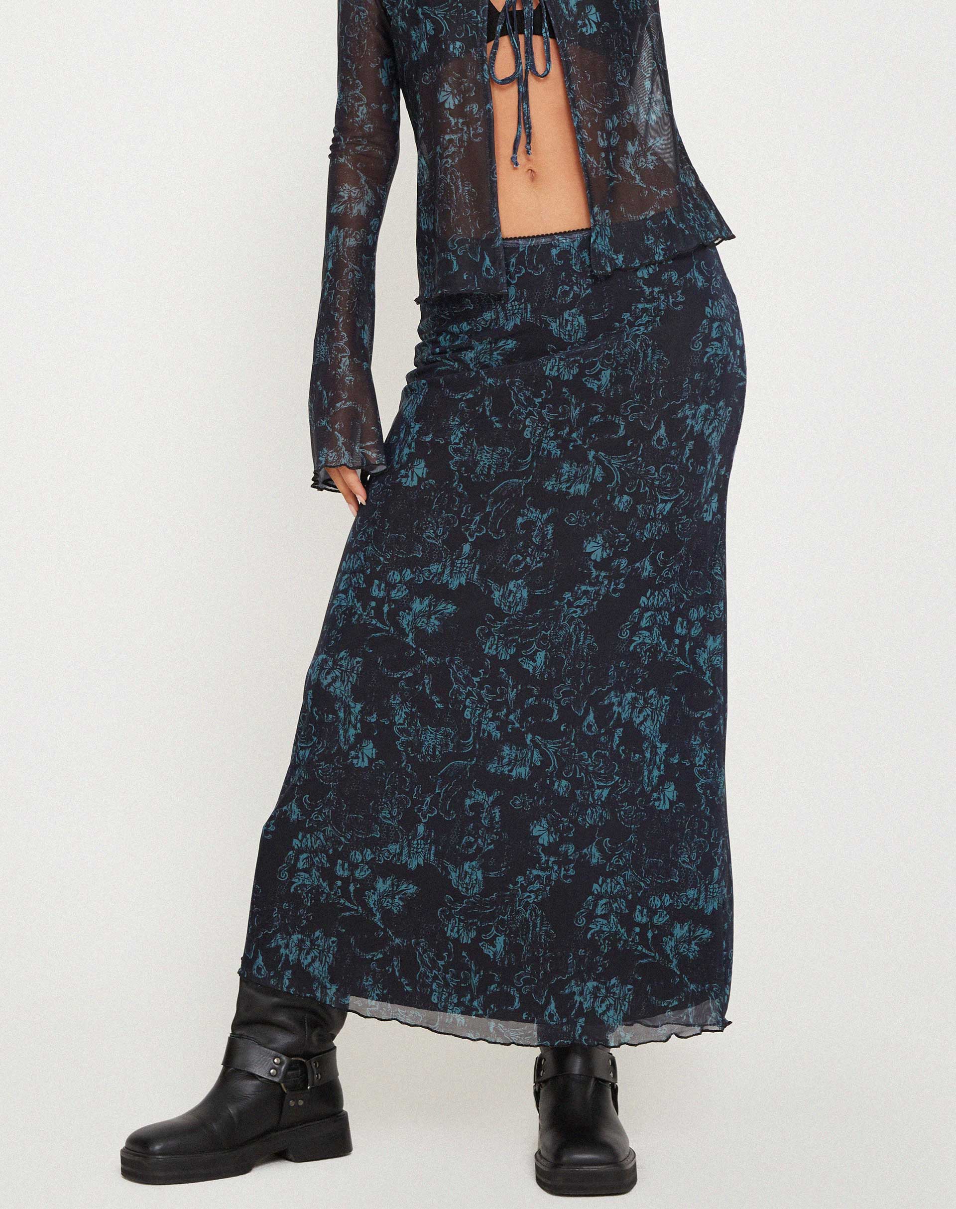 Afbeelding van Rindu Midi rok in Batik Botanical Zwart Groen