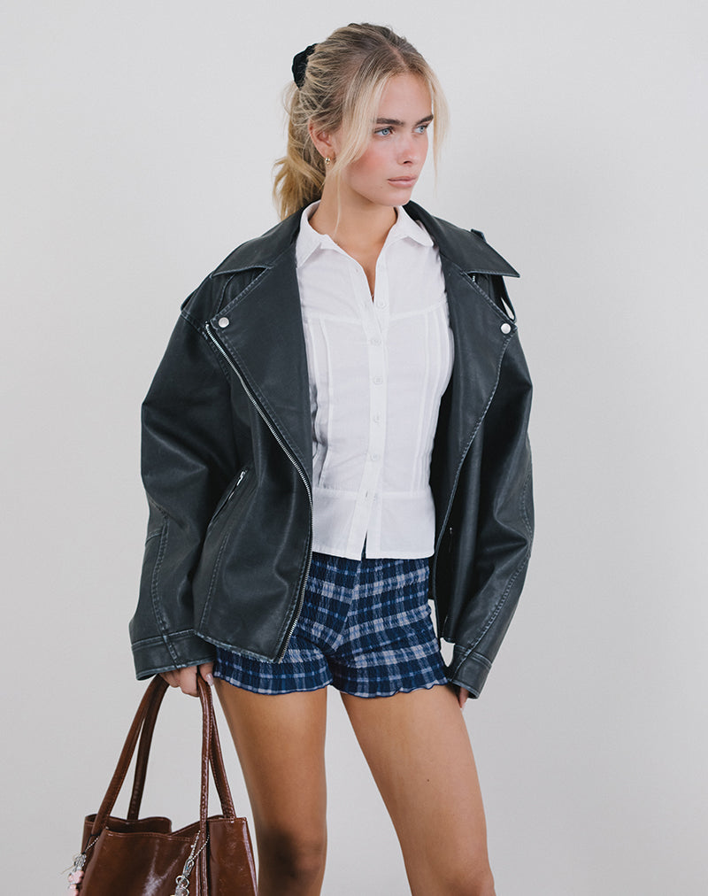 Afbeelding van Ritala Shirred Shorts in Tartan Donkerblauw