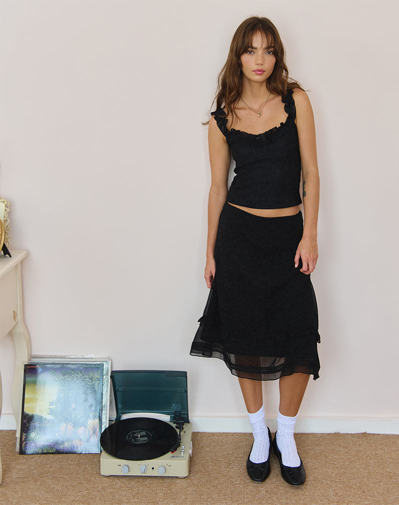 Afbeelding van Lenuta Chiffon Midi rok in zwart