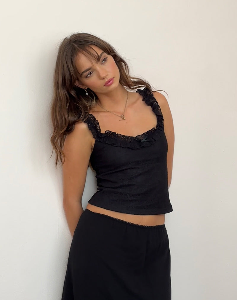 Roberta Frill Edge Top in Kant Zwart