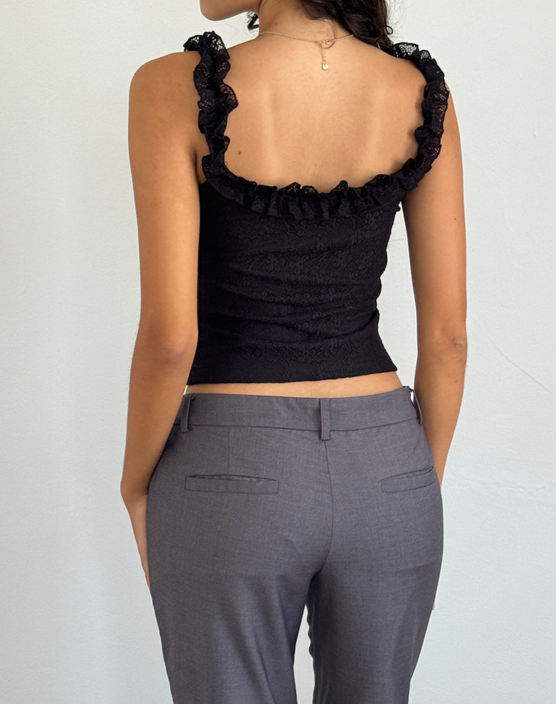 Afbeelding van Roberta Frill Edge Top in Kant Zwart