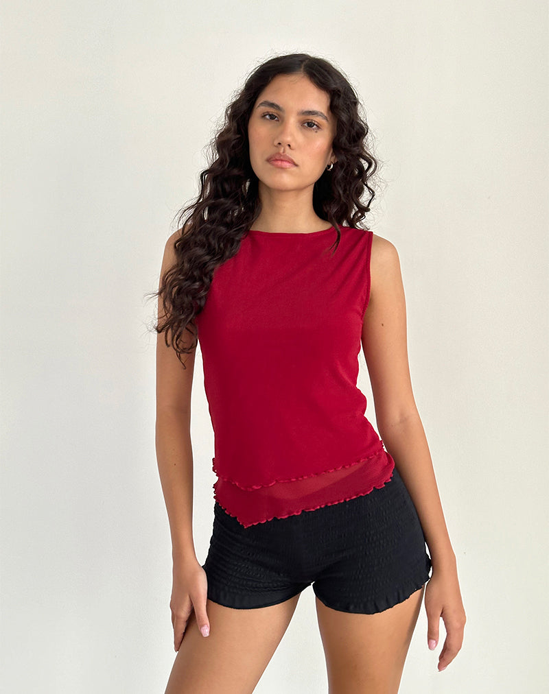 Afbeelding van Rochie Asymmetrische Top in Mesh Cherry