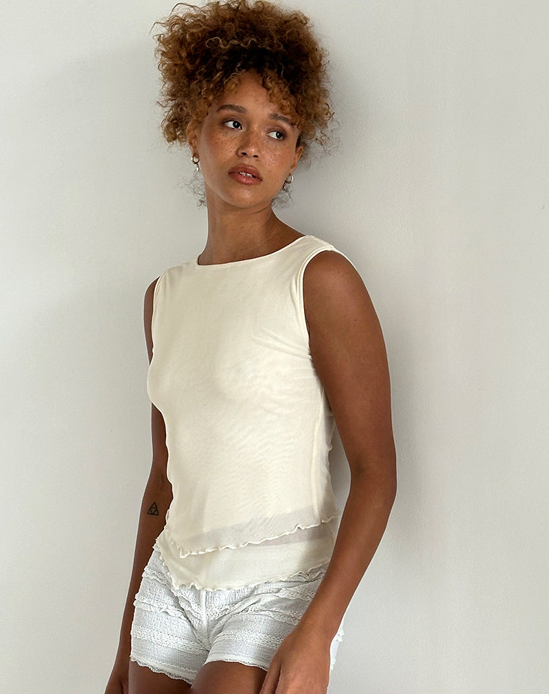 Rochie Asymmetrische Top in Mesh Crème