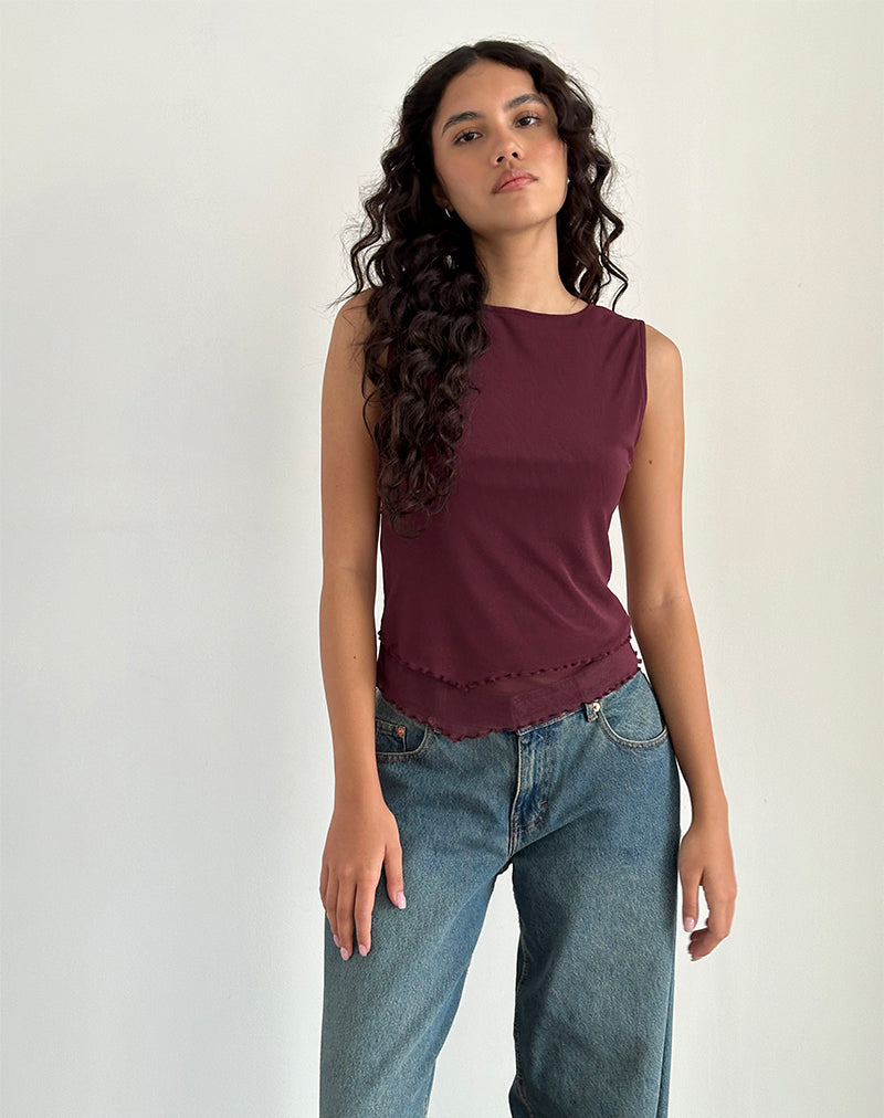 Afbeelding van Rochie Asymmetrische Top in Mesh Maroon