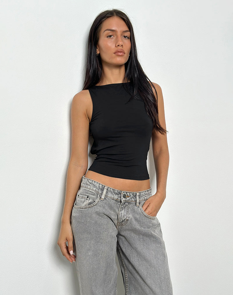 Afbeelding van Rocio Hoge Hals Rugloze Tank Top in Zwart