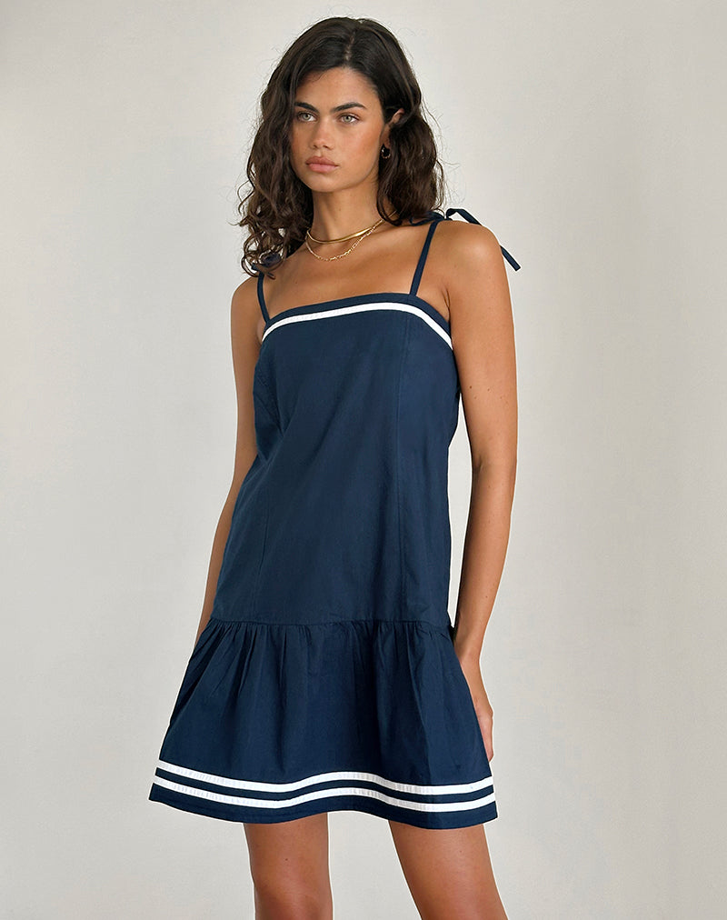 Rodha Cami Mini Jurk in Popeline Marine