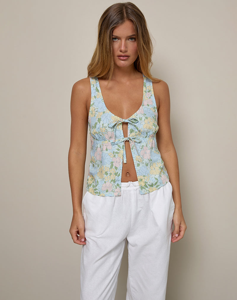 Rodite Top met striksluiting in gewassen pastelbloemen