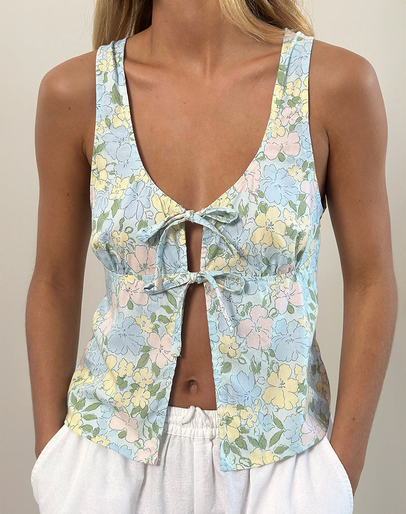 Afbeelding van Rodite Top met Stropdas in Uitgewassen Pastel Bloemen
