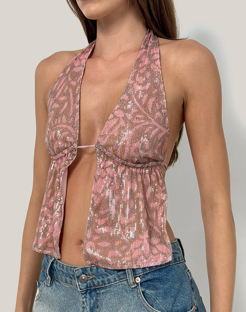 Afbeelding van Rokudo Haltertop in Boho Batik Sequin Roze
