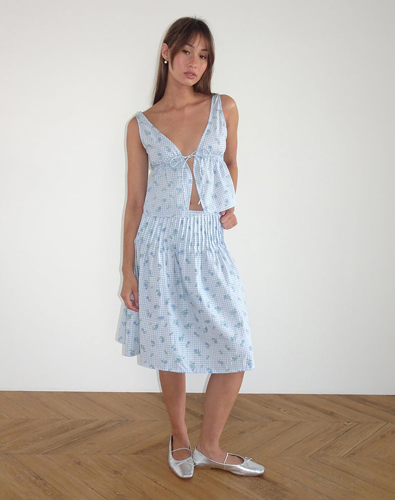 Afbeelding van Rolia Cami Top in Blue Flower Gingham