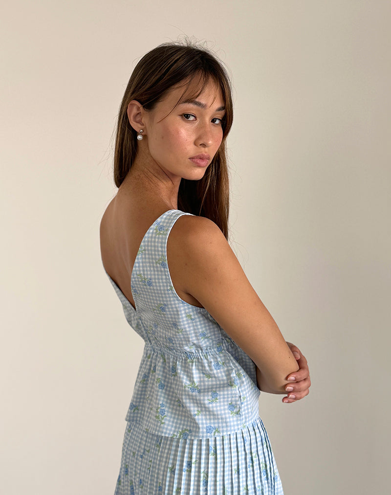 Afbeelding van Rolia Cami Top in Blue Flower Gingham