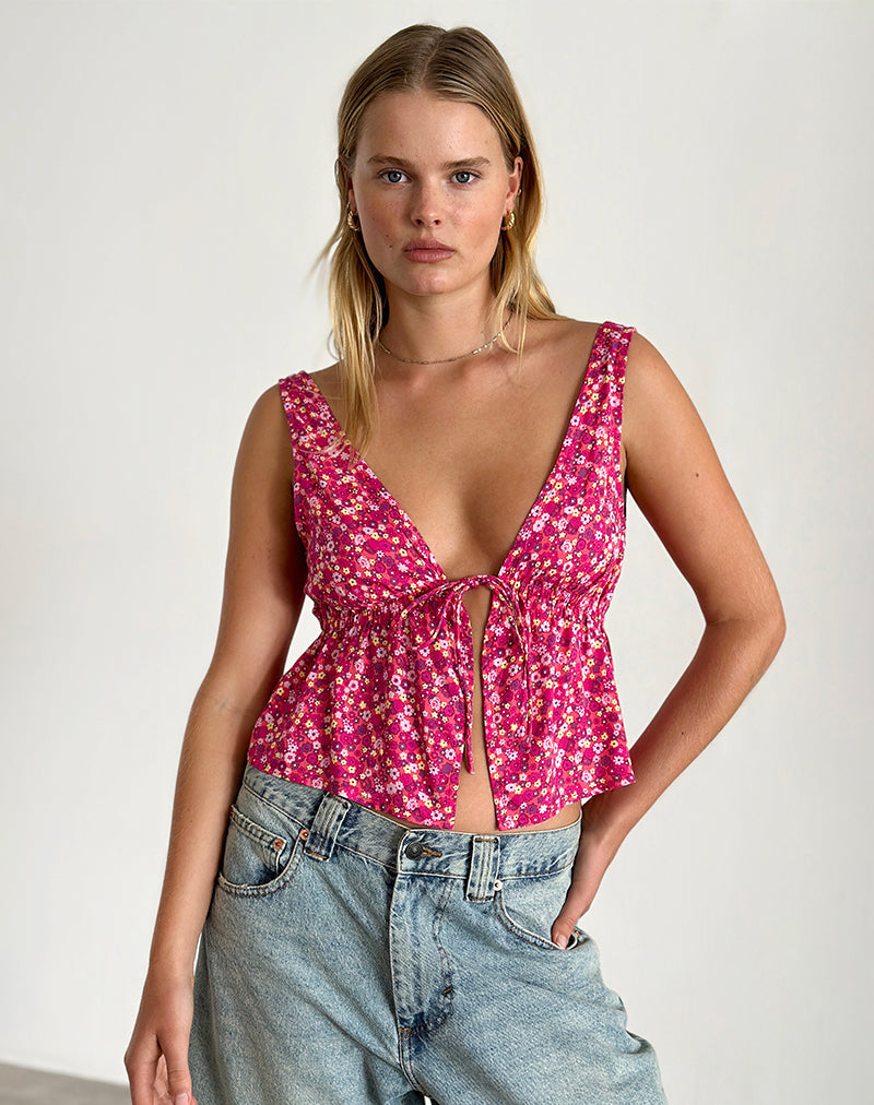 Afbeelding van Rolia Cami Top in Ditsy Floral Pink