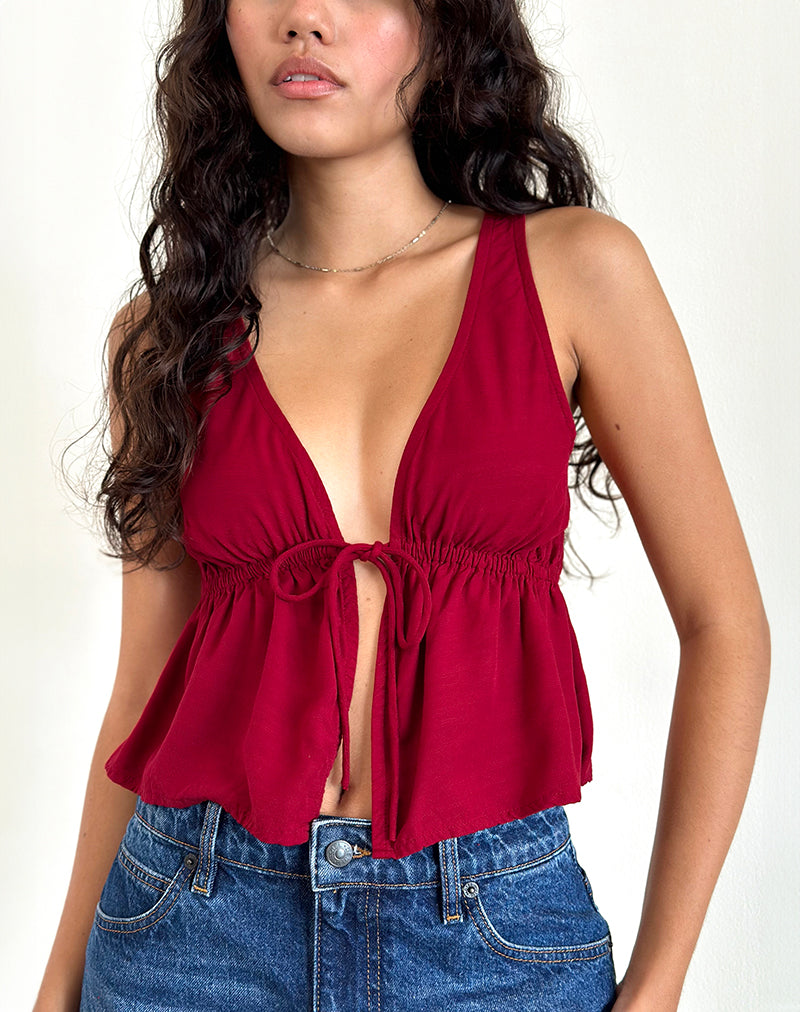 Rolia top met striksluiting in Adrenaline rood