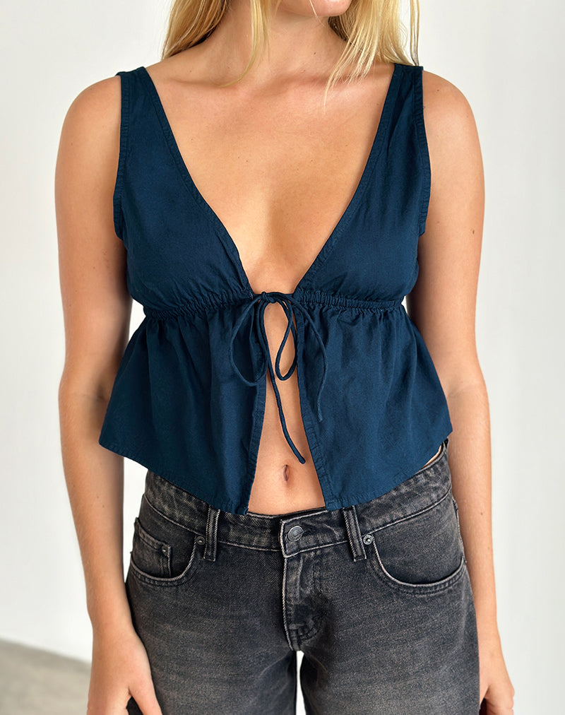 Rolia Top met Stropdas in Navy