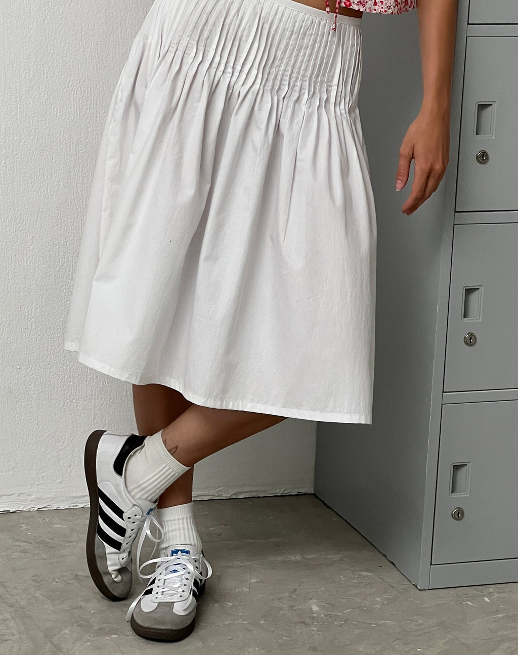 Asada Midi-rok met geplooide taille in popeline wit