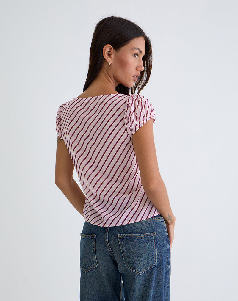 Afbeelding van Rolina Blouse in Chiffon Streep Roze en Bourgondië