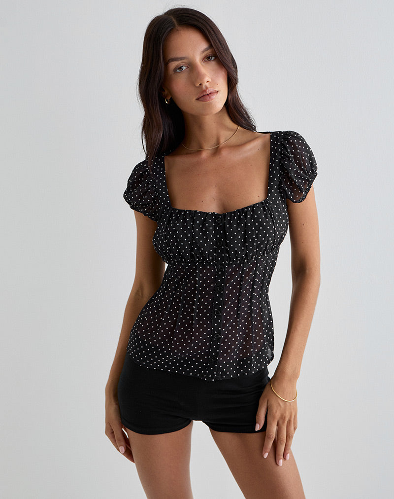 Afbeelding van Rolina Blouse in Chiffon Mini Polka Zwart