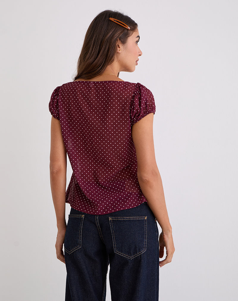 Afbeelding van Rolina Blouse in Chiffon Mini Polka Bourgondië