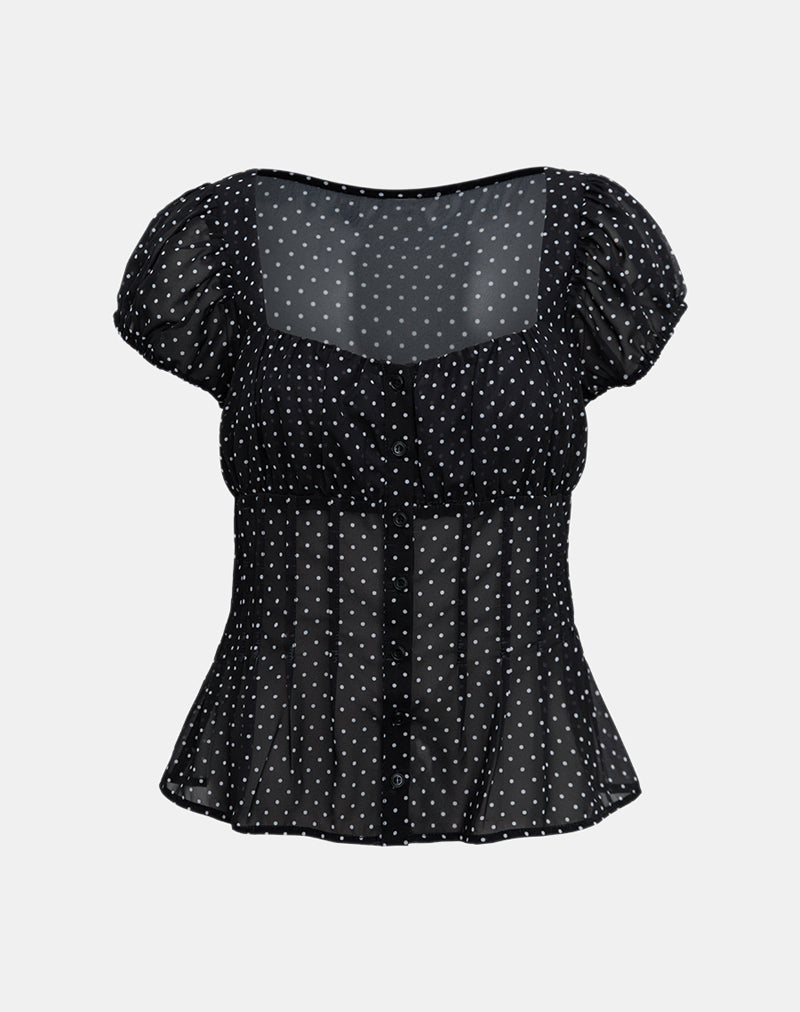 Rolina Blouse in Chiffon Mini Polka Zwart