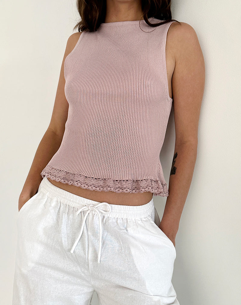Romane Mouwloze Top in Stoffige Roos Ribtricot