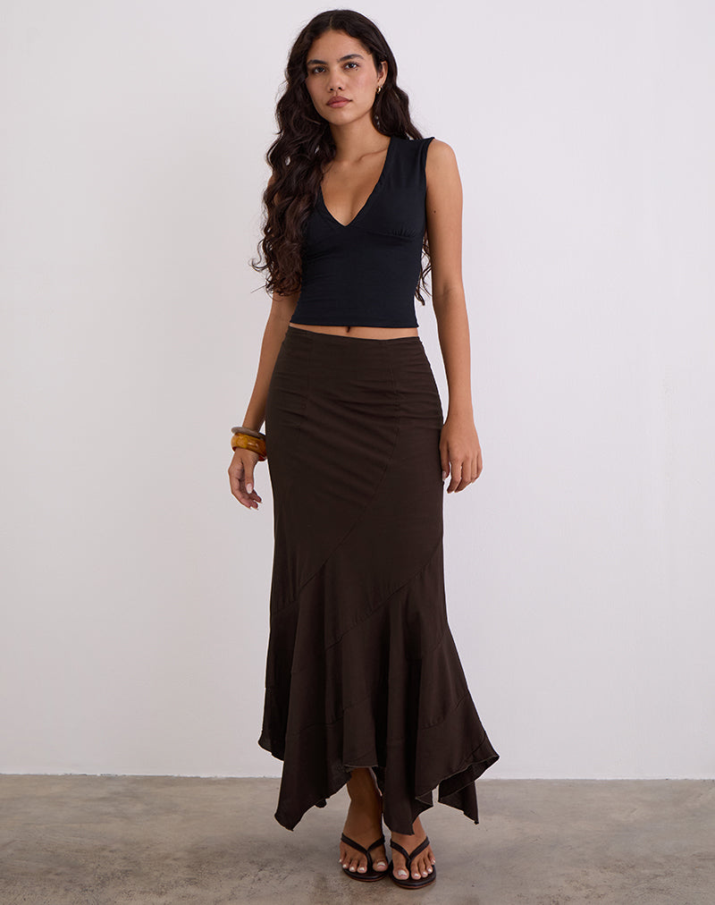 Afbeelding van Rombe Maxi Rok in Bittere Chocolade