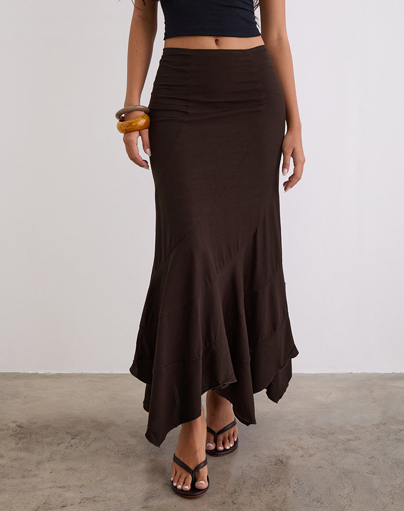 Afbeelding van Rombe Maxi Rok in Bittere Chocolade