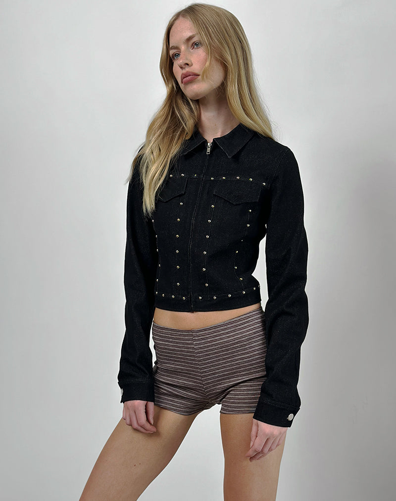 Afbeelding van Ronira Jasje Chambray Studs in Zwart