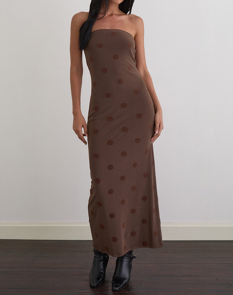 Afbeelding van Rosaga Maxi Dress in Grote Polka Flock Bruin