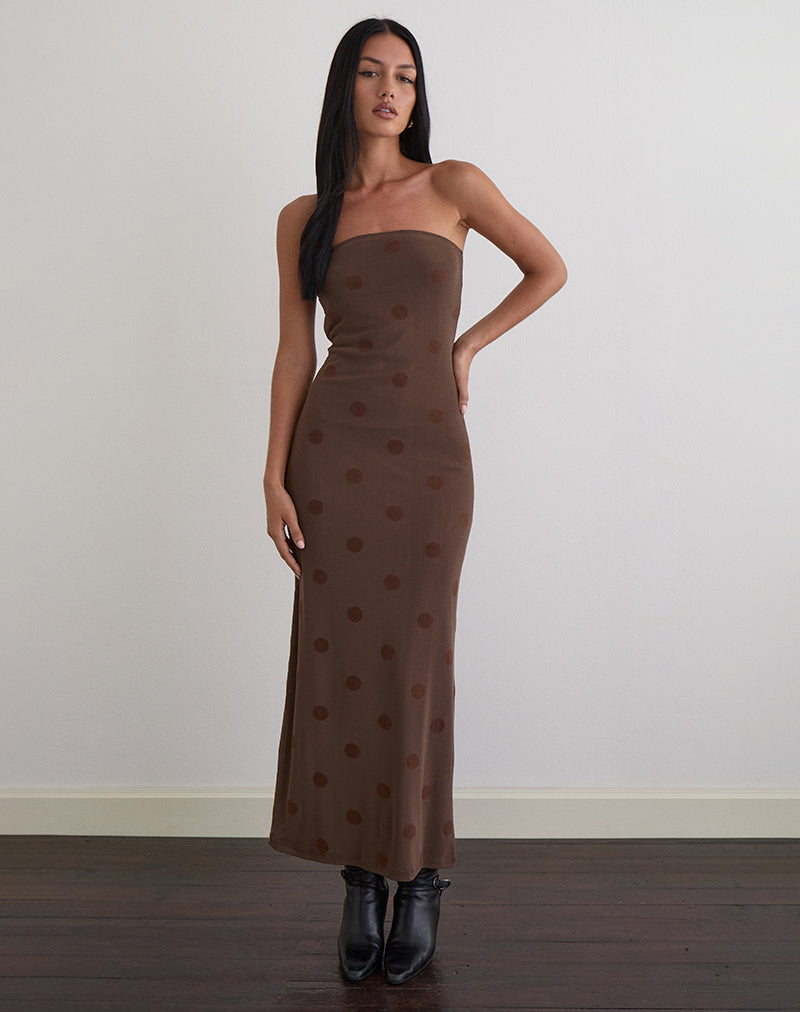 Afbeelding van Rosaga Maxi Dress in Grote Polka Flock Bruin