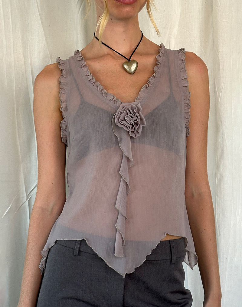 Rosalinda Top in Chiffon Lila Grijs
