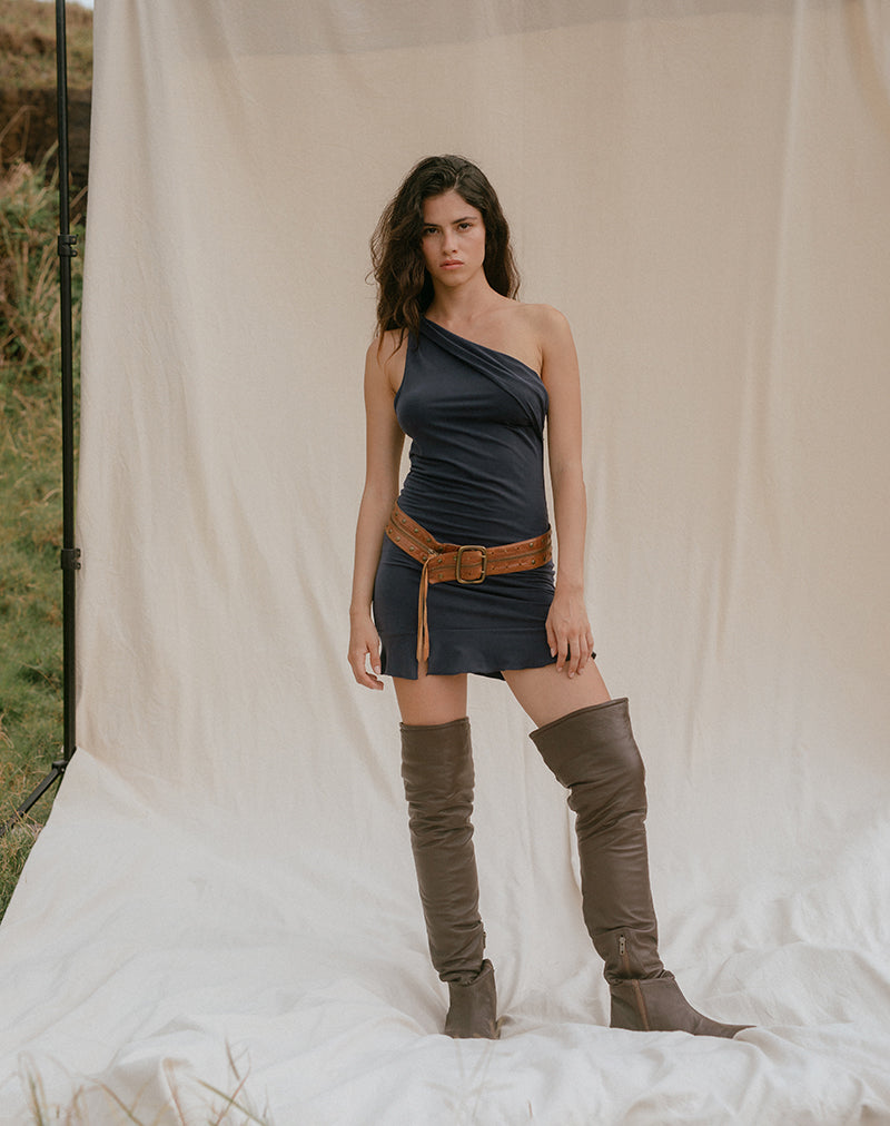 Rosamel mini-jurk in cupro middernachtblauw