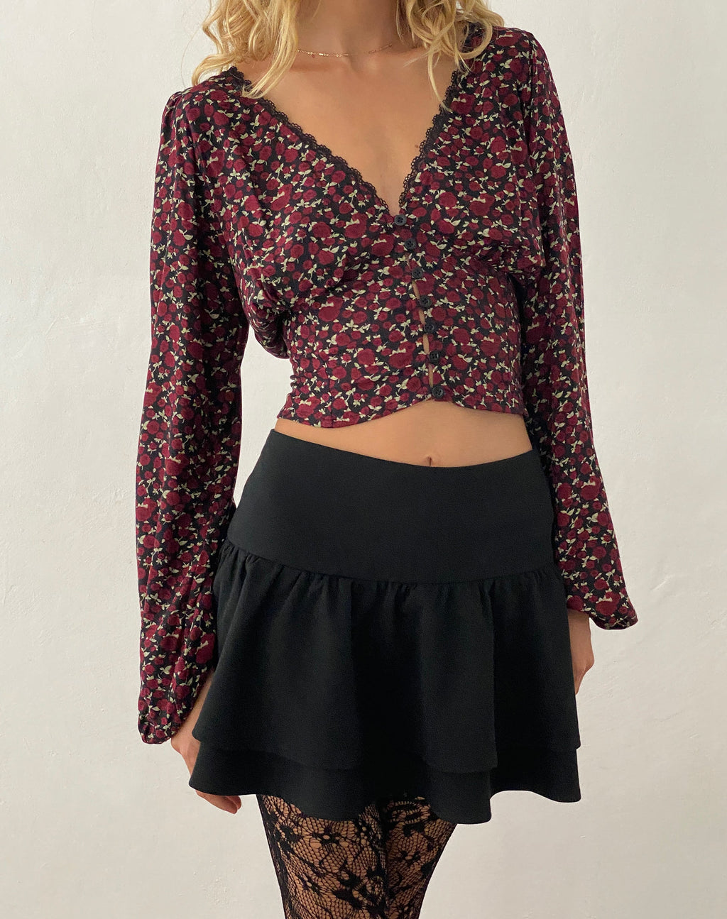 Rosani Lange Mouw Top in Donker Rhoslyn Ditsy Print