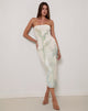 Afbeelding van Rosbandi Bandeau Midi Dress in Abstract Painted Flower Blauw