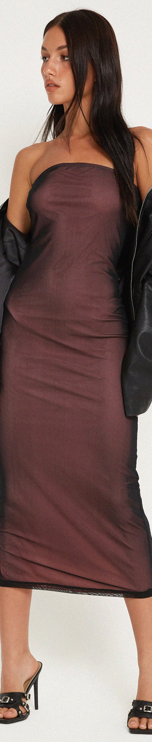 Afbeelding van Rosbandi Bandeau Midi Dress in Zwart-Roze Voering