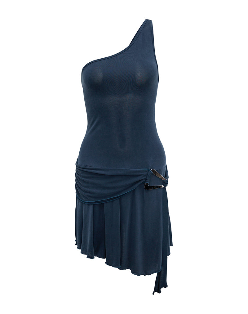 Roshni Asymmetrische Mini Jurk in Ocean Storm