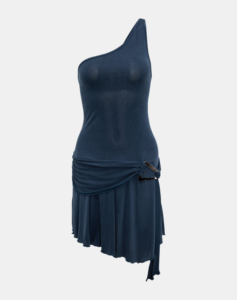 Roshni Asymmetrische Mini Jurk in Ocean Storm