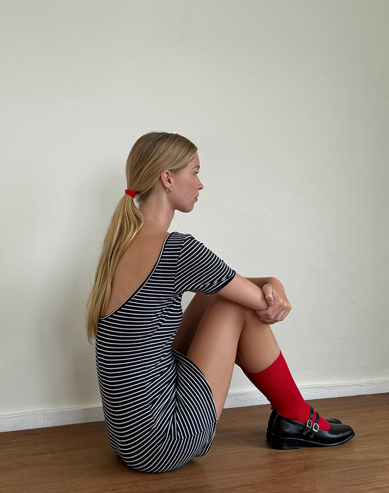 Roswitha Mini Dress in marine met witte streep