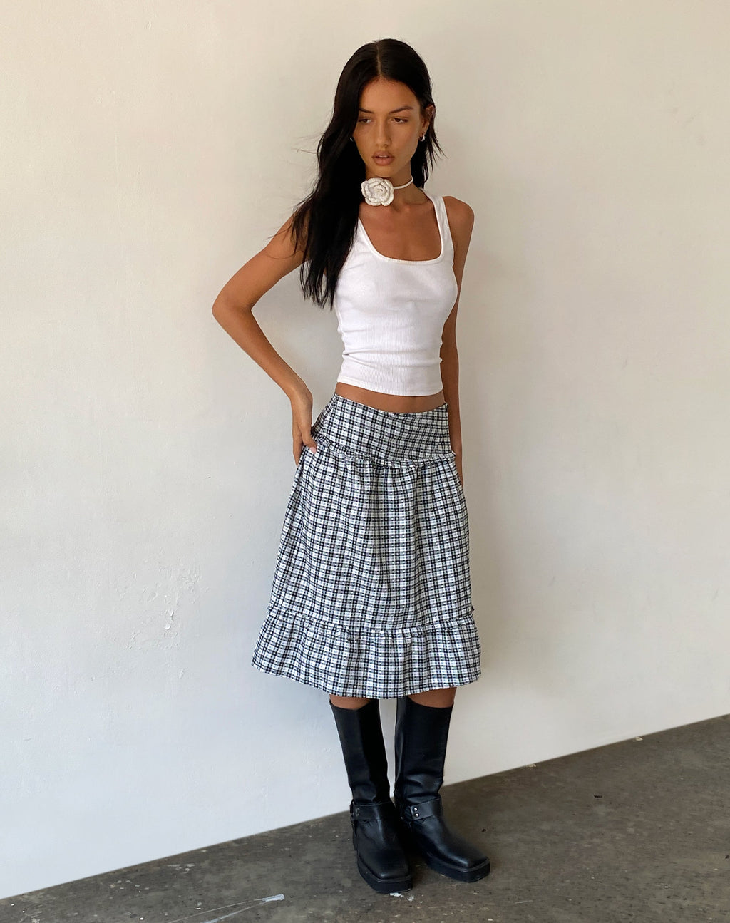 Kasya Frill Hem Midi Wrap Rok in Brandy Check