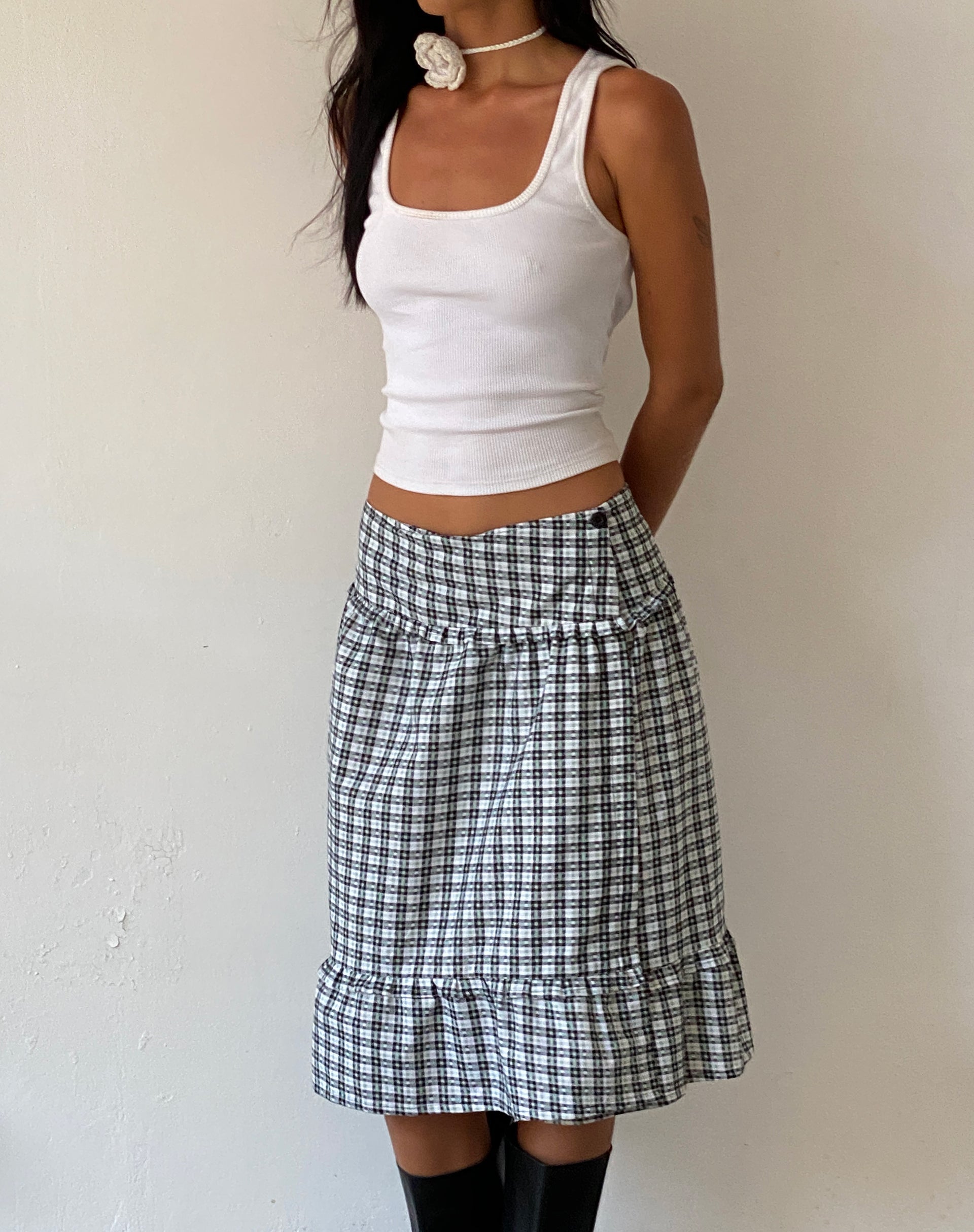 Afbeelding van Kasya Frill Hem Midi Wrap Rok in Brandy Check