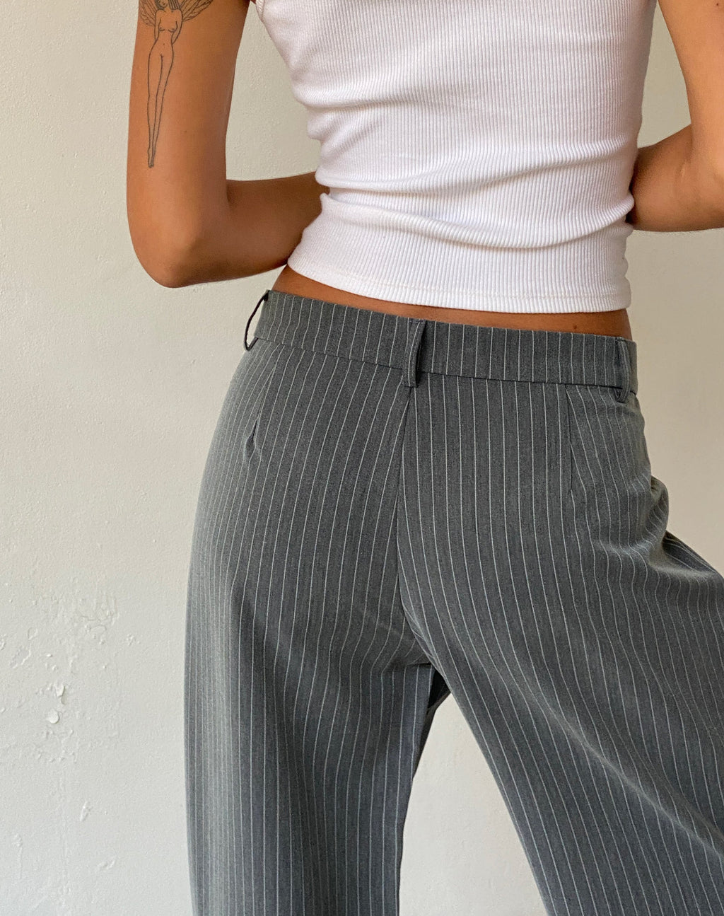 Abba broek met lage taille in krijtstreep grijs