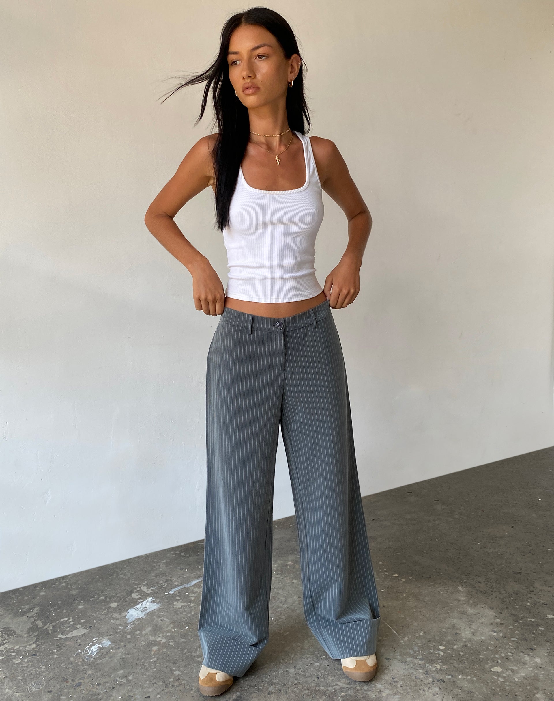 Afbeelding van Abba Lage Broek in Pinstripe Grijs