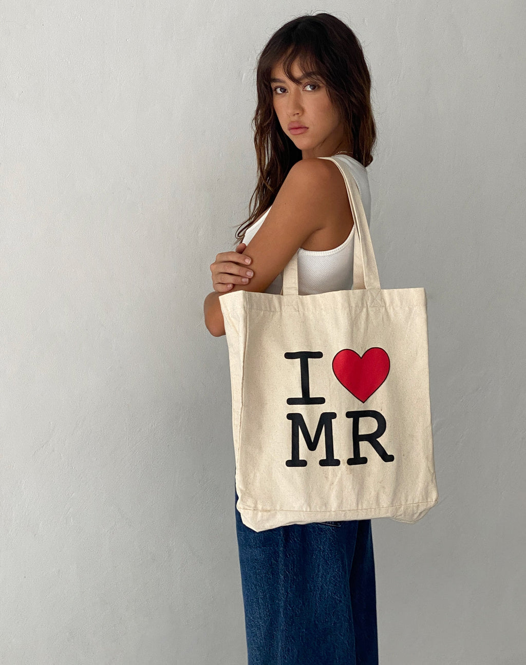 I Heart MR boodschappentas in gebroken wit