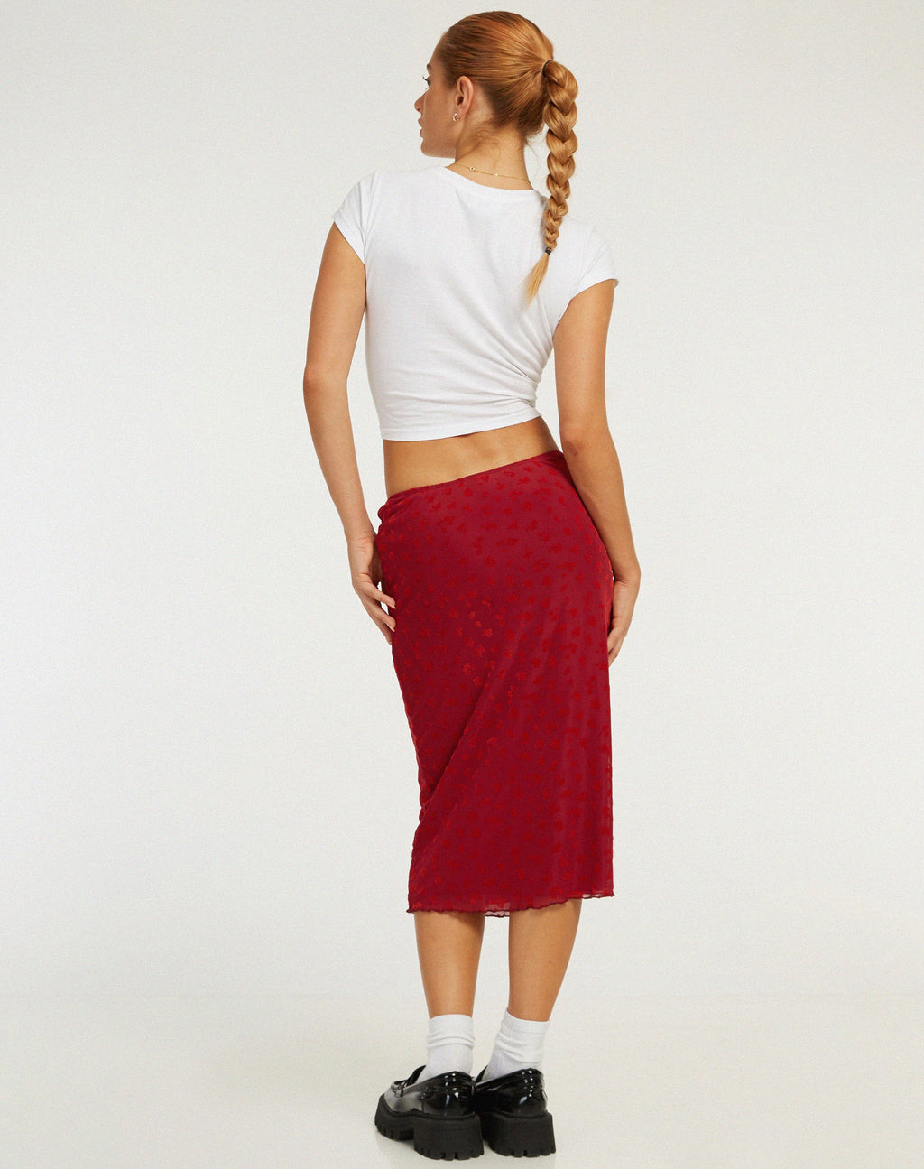 Rujha Midi-rok in rood vlokmaas