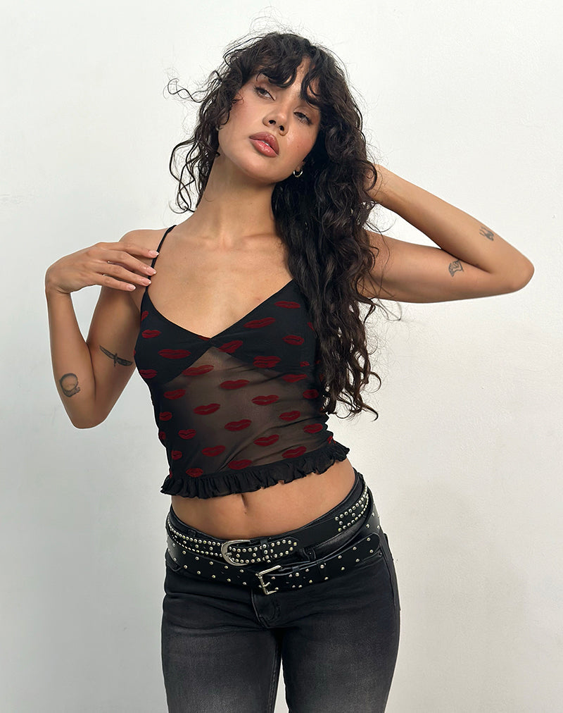 Afbeelding van Rumaysa Cami Top in Lips Flock Zwart